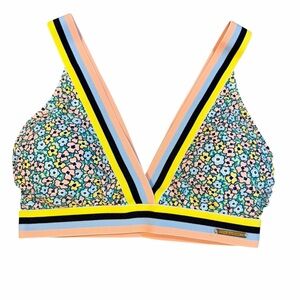 Juicy Couture Floral Bikini Top M Striped Elastic‎ Band